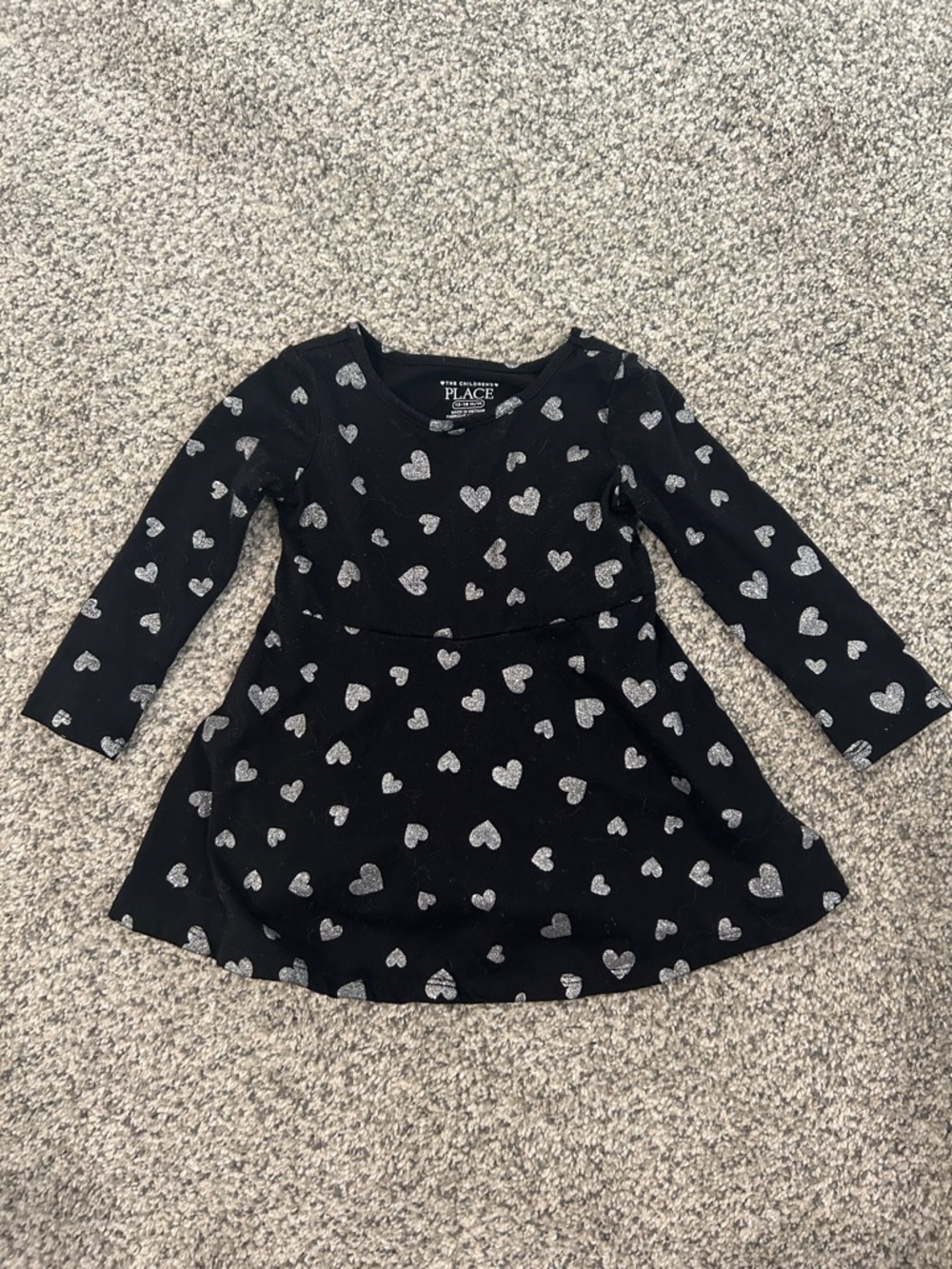 The Children's Place Black Dress with Silver Heart Print